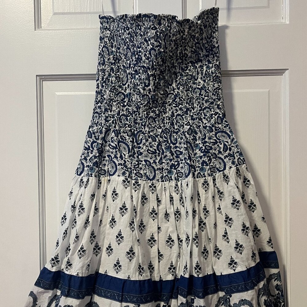 Speed Control Strapless Blue Patterned Dress